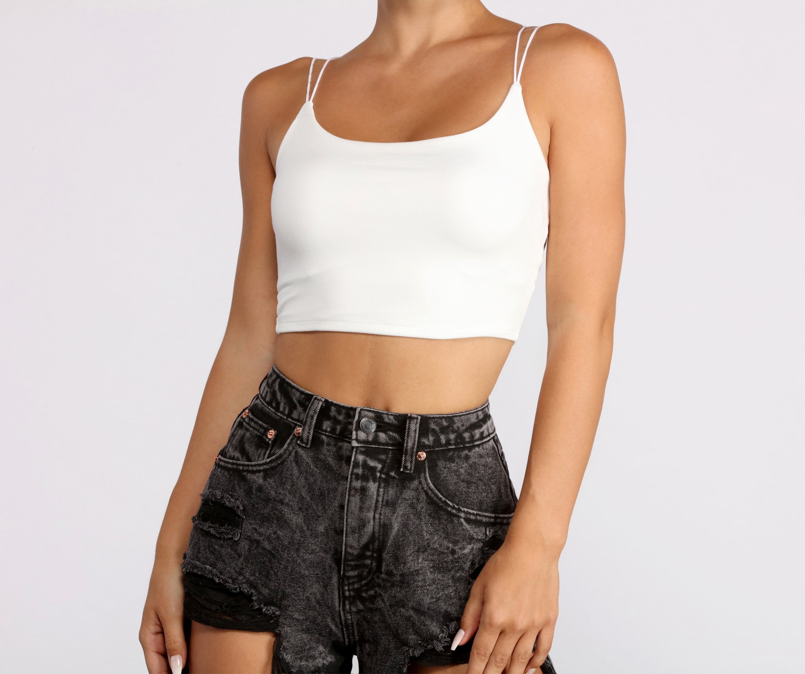 Double Strap Basic Crop Top - Lady Occasions