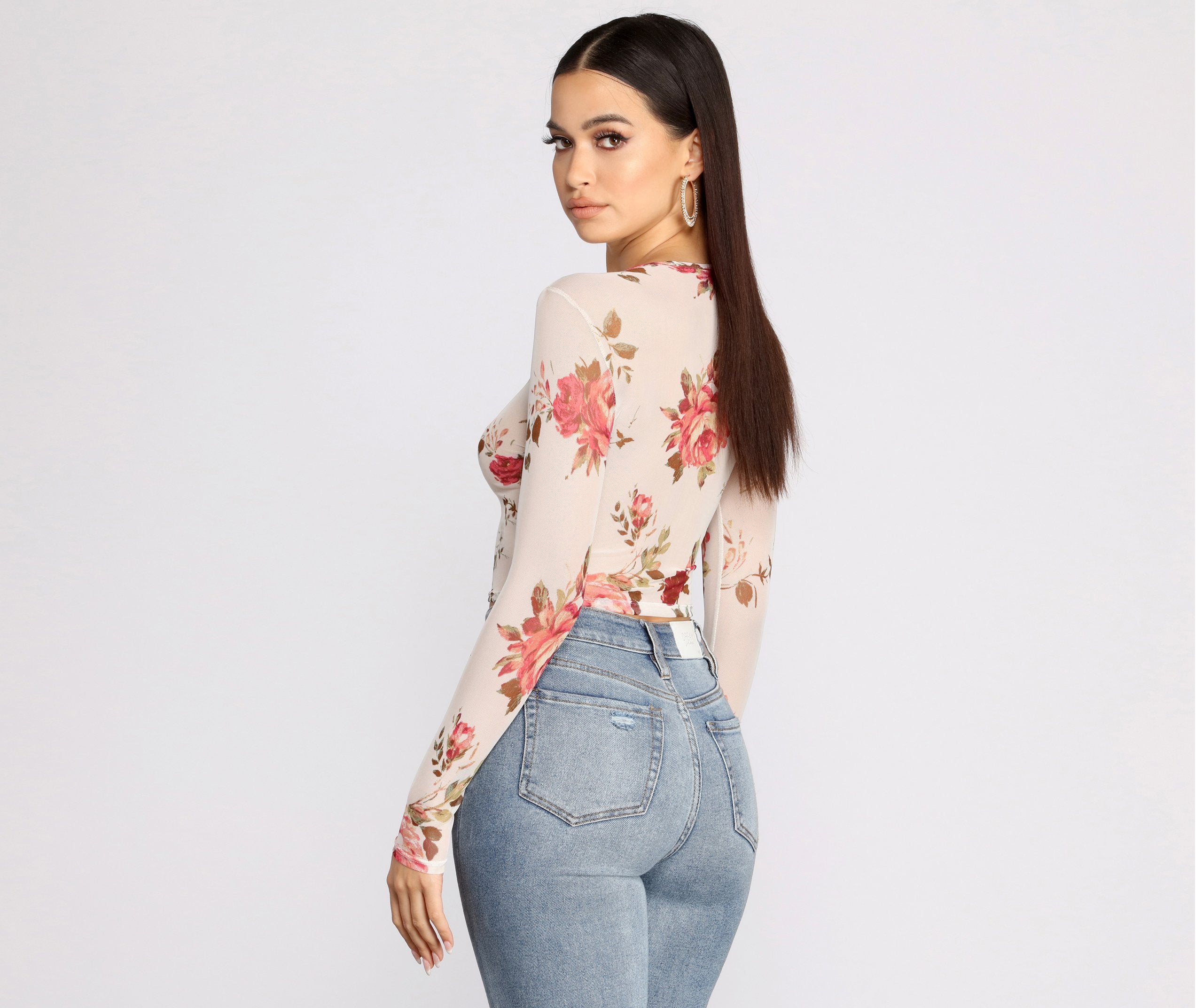 Sweet Floral Mesh Crop Top - Lady Occasions