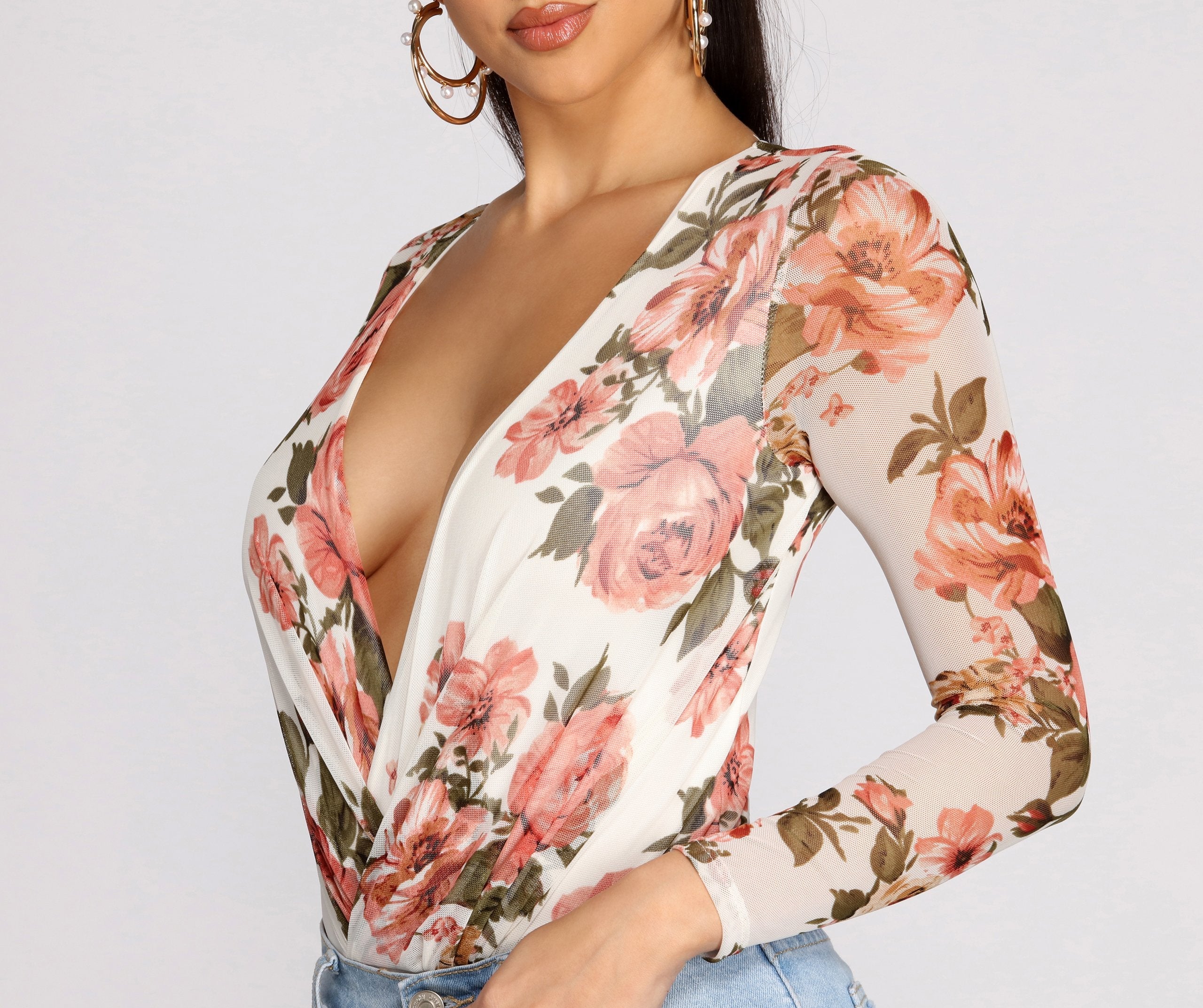 Fresh In Floral Mesh Bodysuit - Lady Occasions