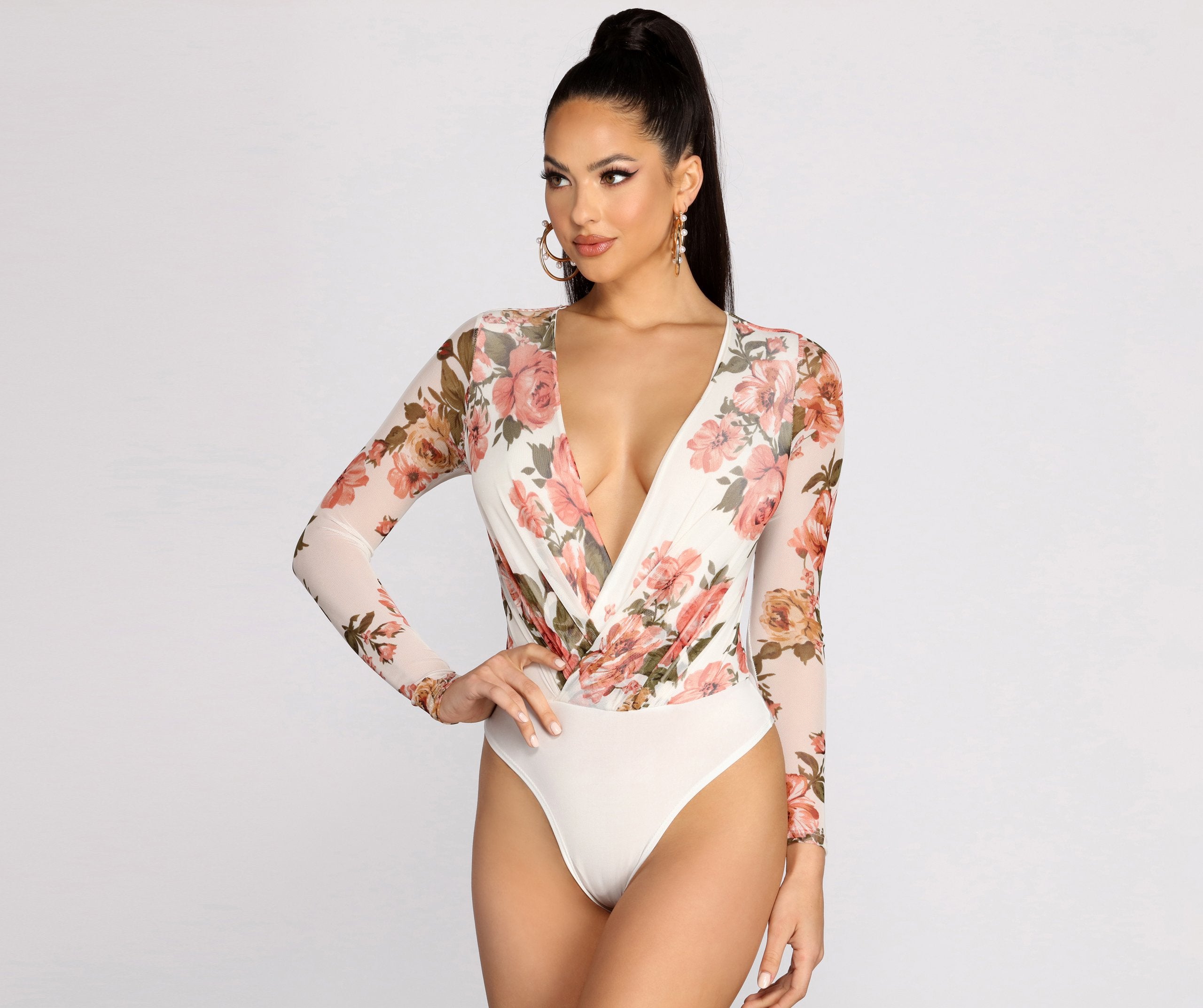 Fresh In Floral Mesh Bodysuit - Lady Occasions