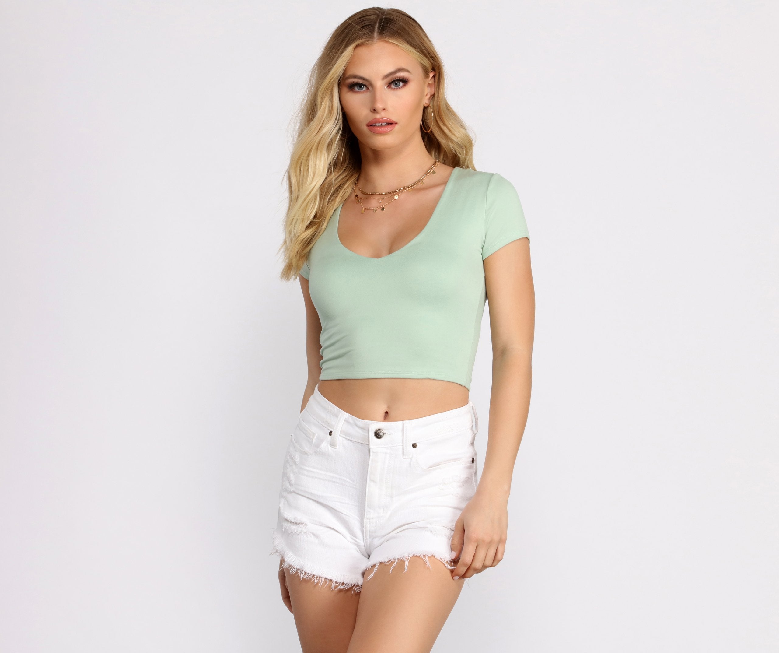 Basic V Neck Crop Top - Lady Occasions