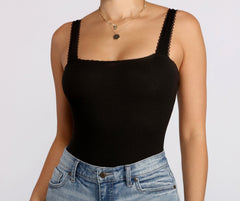 Ribbed Scallop Trim Bodysuit - Lady Occasions