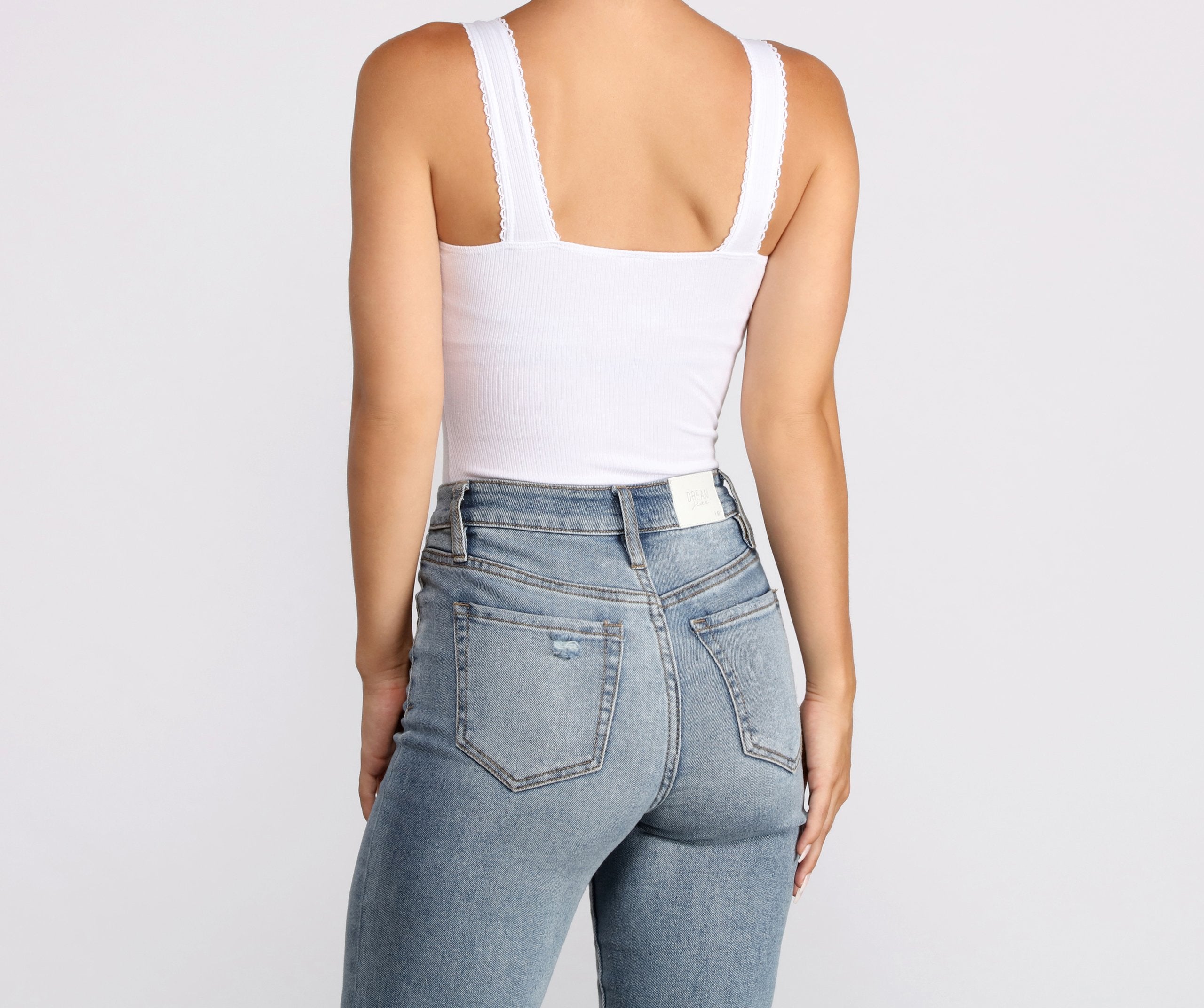 Ribbed Scallop Trim Bodysuit - Lady Occasions