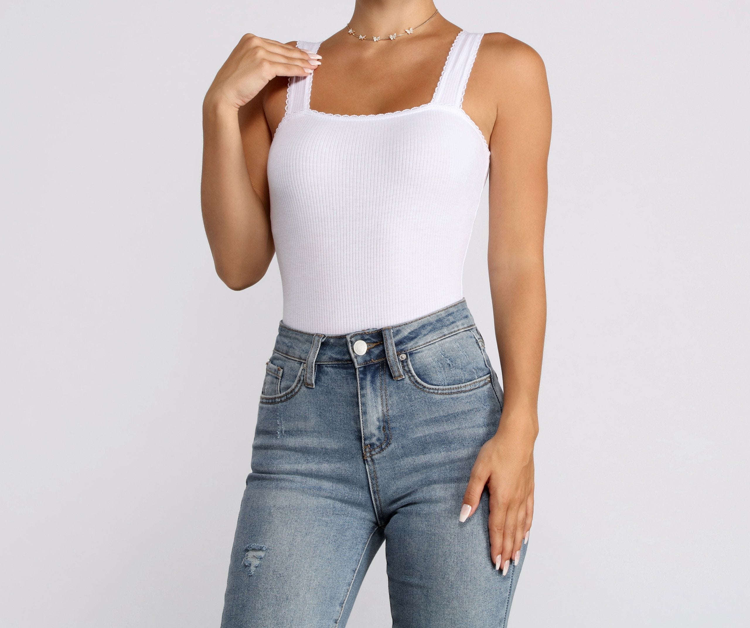 Ribbed Scallop Trim Bodysuit - Lady Occasions