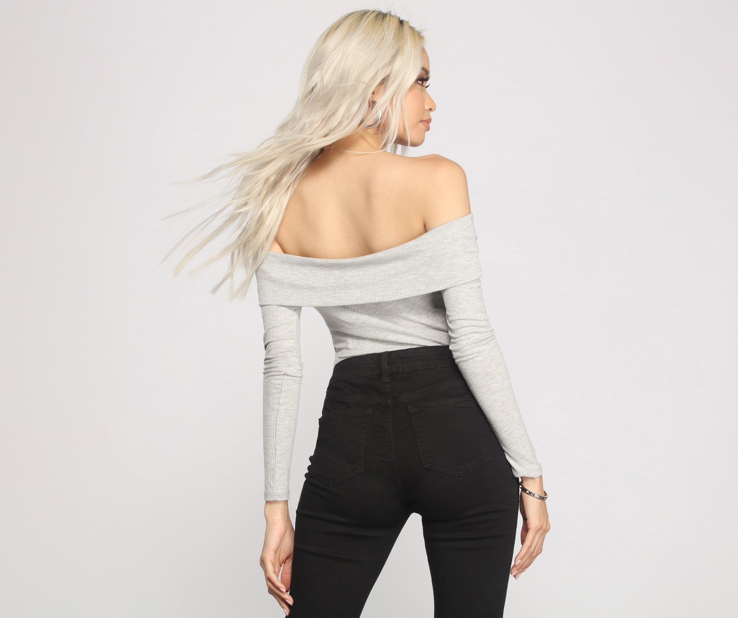 Ribbed Off The Shoulder Fold-Over Top - Lady Occasions