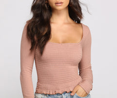 Ribbed And Smocked Square Neck Crop Top - Lady Occasions