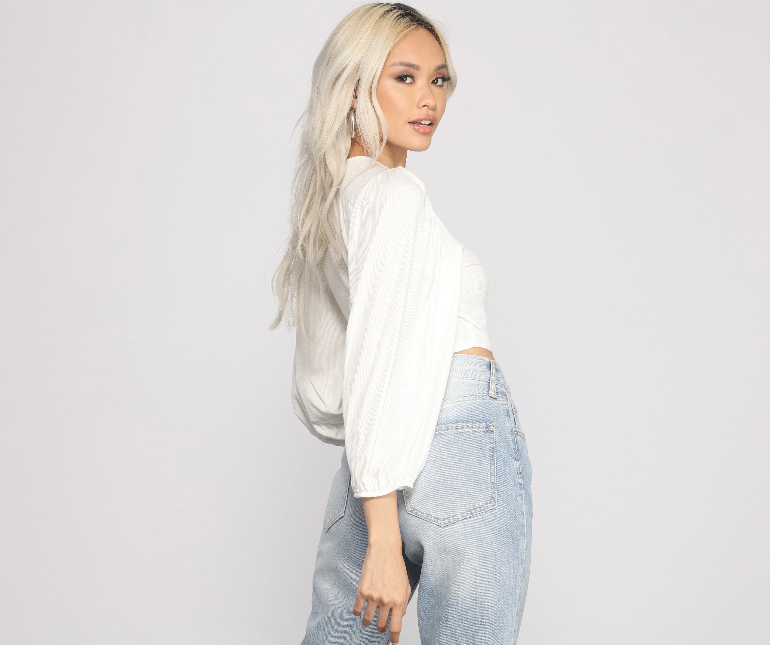 Chic Wrap Around Bishop Sleeve Crop Top - Lady Occasions