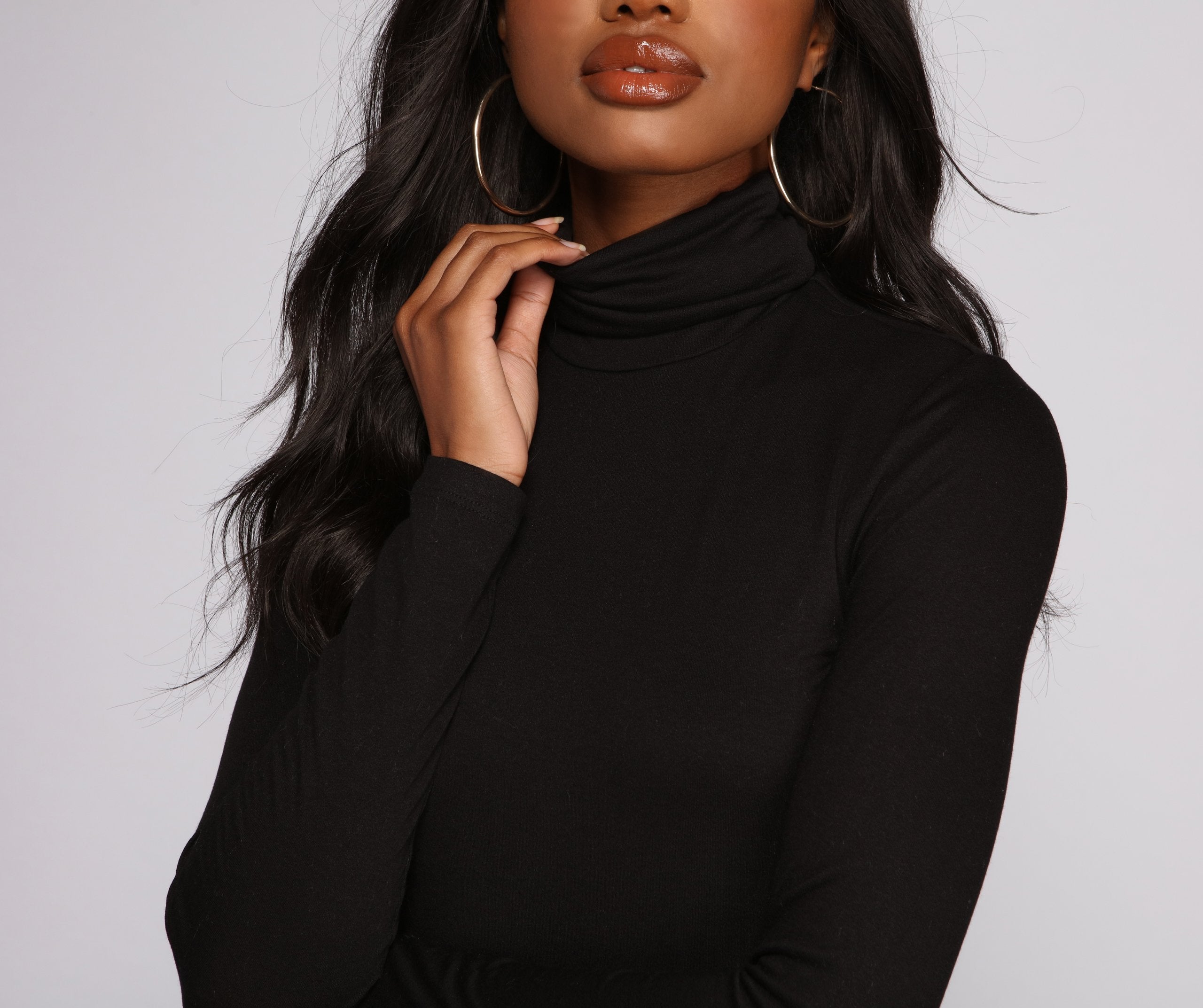 Basic Long Sleeve Crepe Turtleneck Bodysuit - Lady Occasions