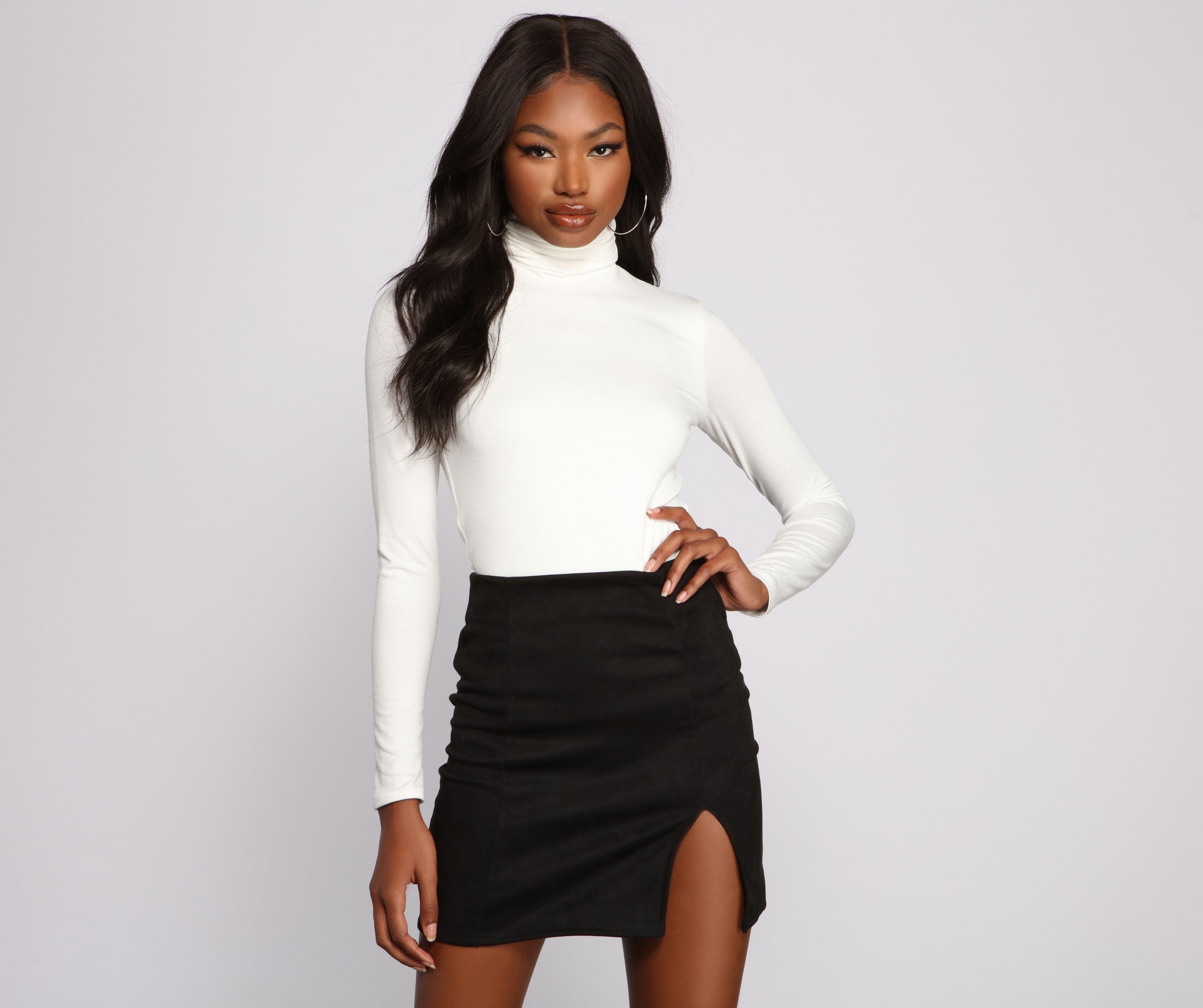 Basic Long Sleeve Crepe Turtleneck Bodysuit - Lady Occasions