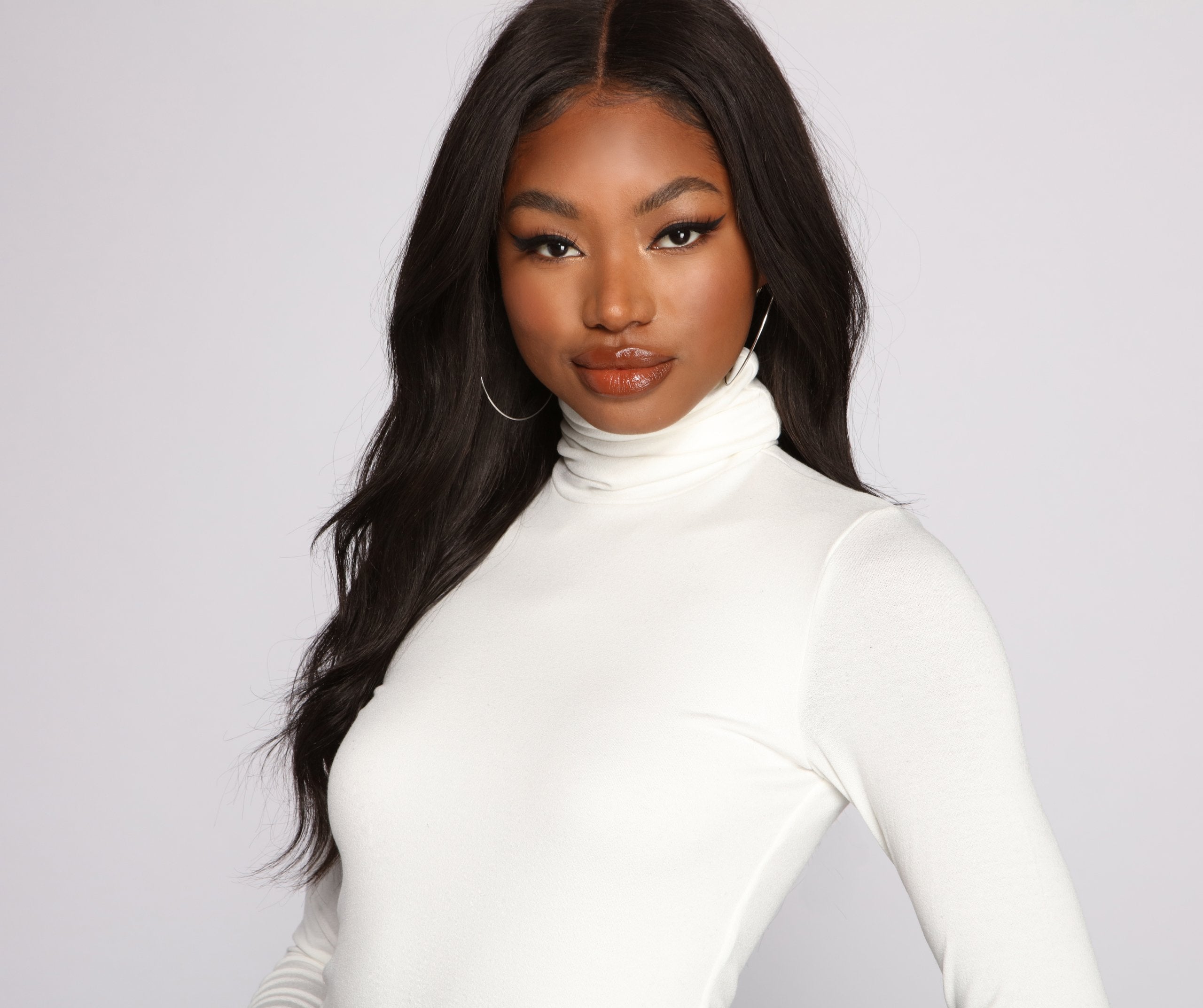 Basic Long Sleeve Crepe Turtleneck Bodysuit - Lady Occasions