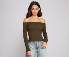 Off The Shoulder Long Sleeve Ribbed Knit Top - Lady Occasions