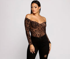 Flocked Velvet Leopard Print Bodysuit - Lady Occasions