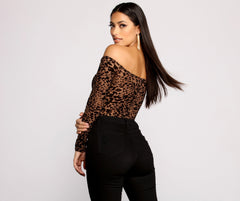 Flocked Velvet Leopard Print Bodysuit - Lady Occasions