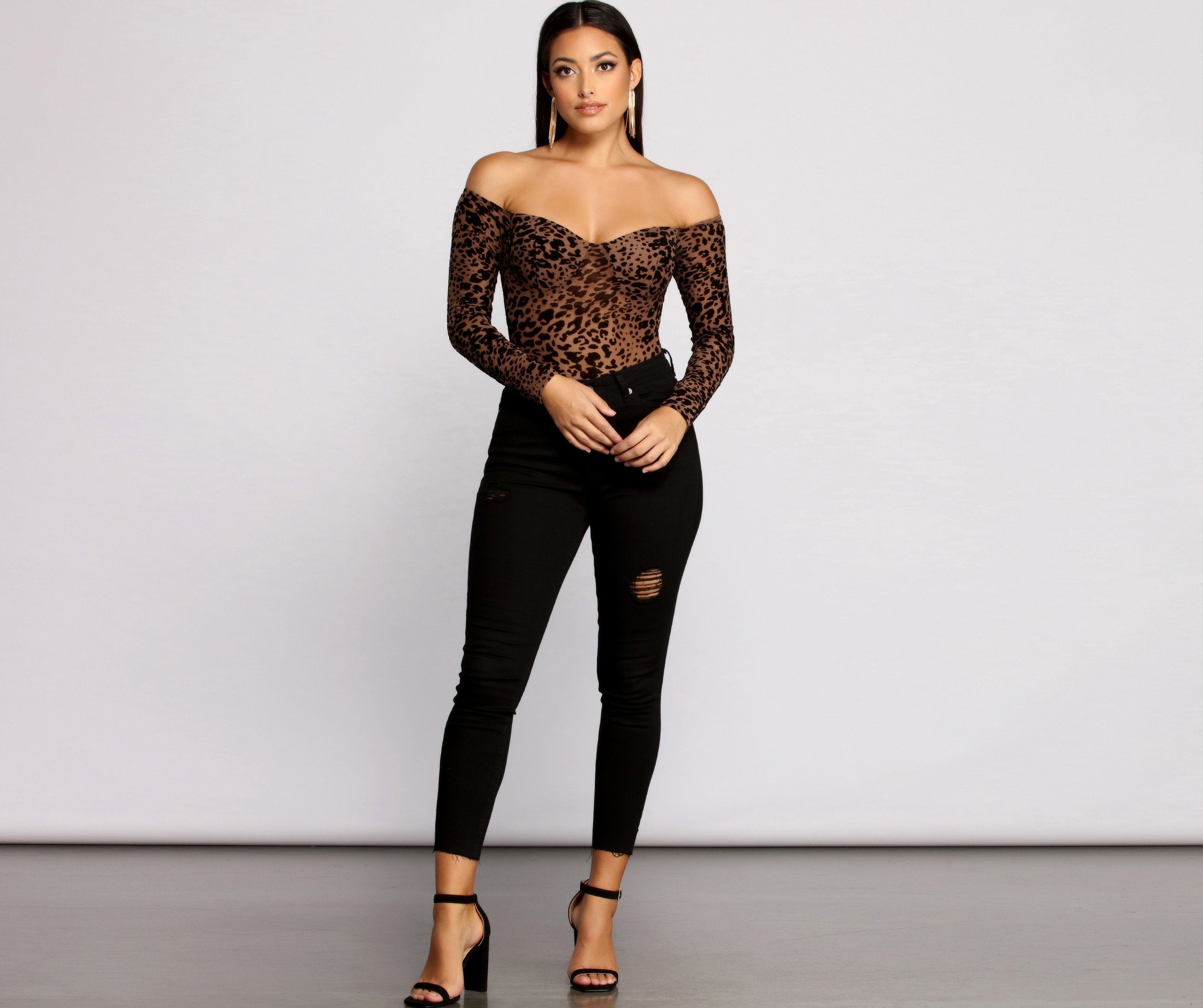 Flocked Velvet Leopard Print Bodysuit - Lady Occasions