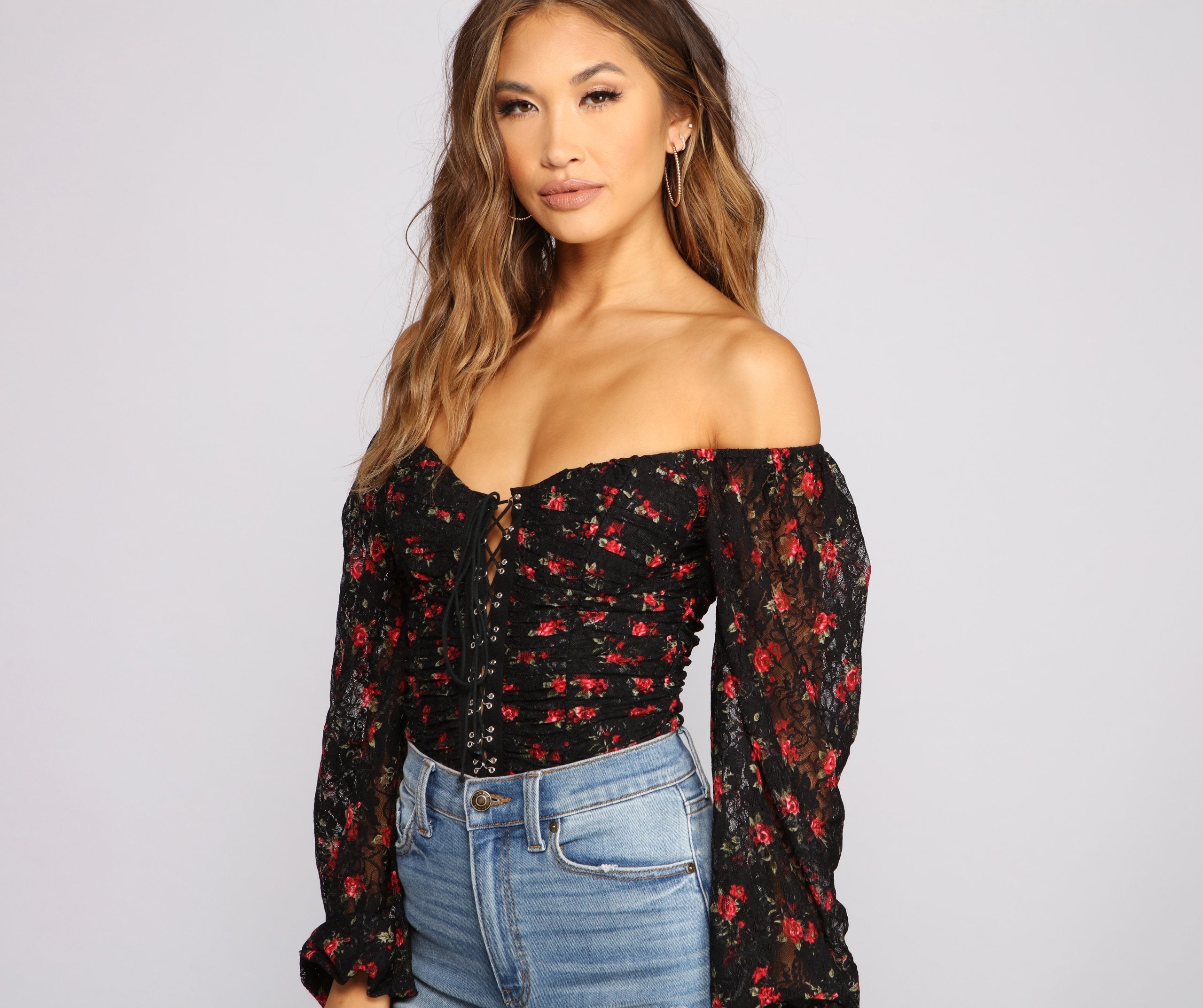 Floral Passion Lace-Up Bodysuit - Lady Occasions