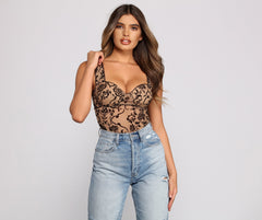 Floral Stunner Flocked Bustier Bodysuit - Lady Occasions