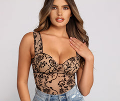 Floral Stunner Flocked Bustier Bodysuit - Lady Occasions