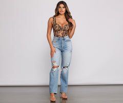 Floral Stunner Flocked Bustier Bodysuit - Lady Occasions