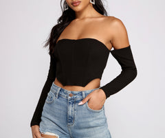 Off The Shoulder Ribbed Knit Crop Top - Lady Occasions