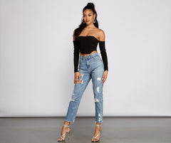 Off The Shoulder Ribbed Knit Crop Top - Lady Occasions