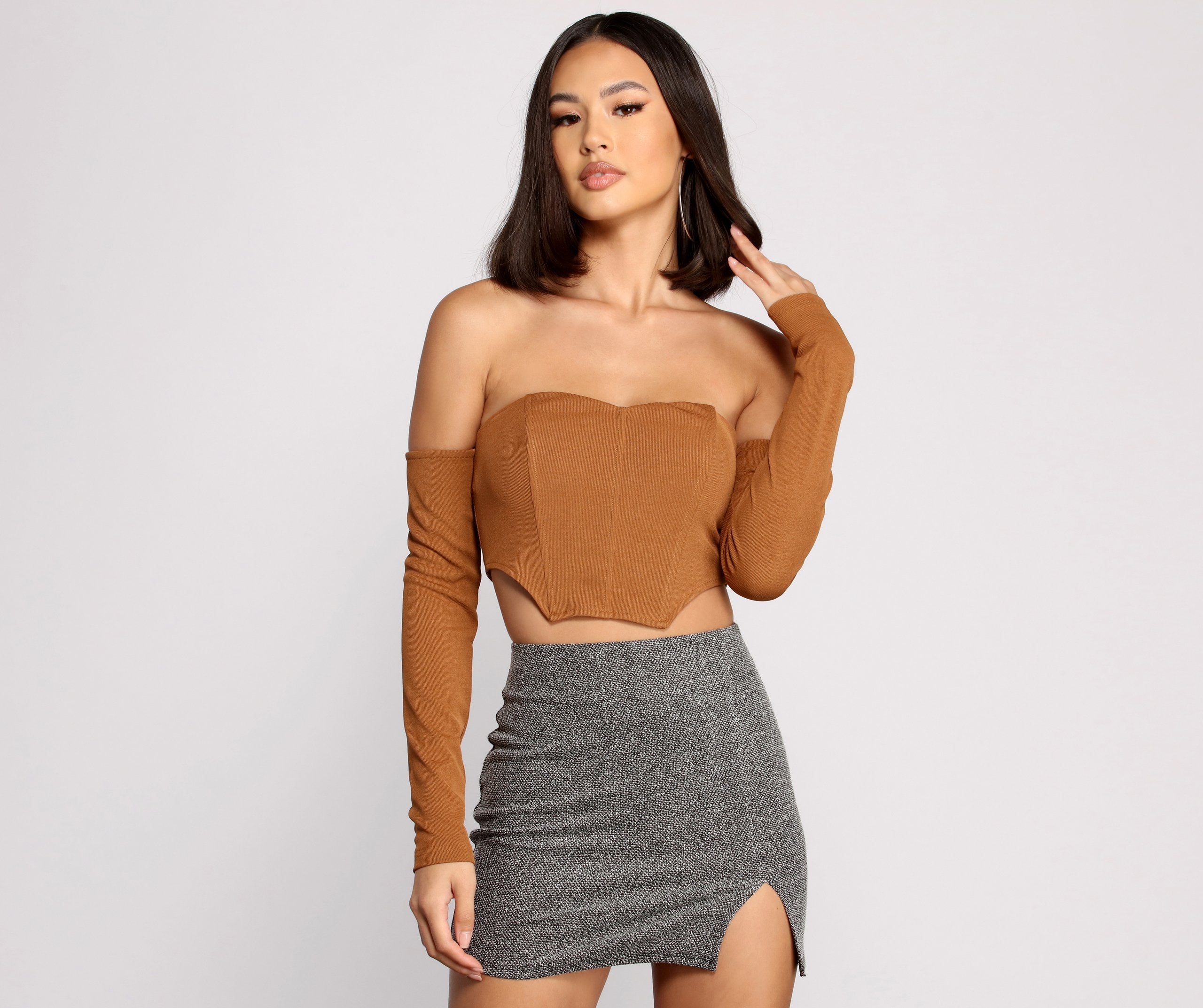 Off The Shoulder Ribbed Knit Crop Top - Lady Occasions