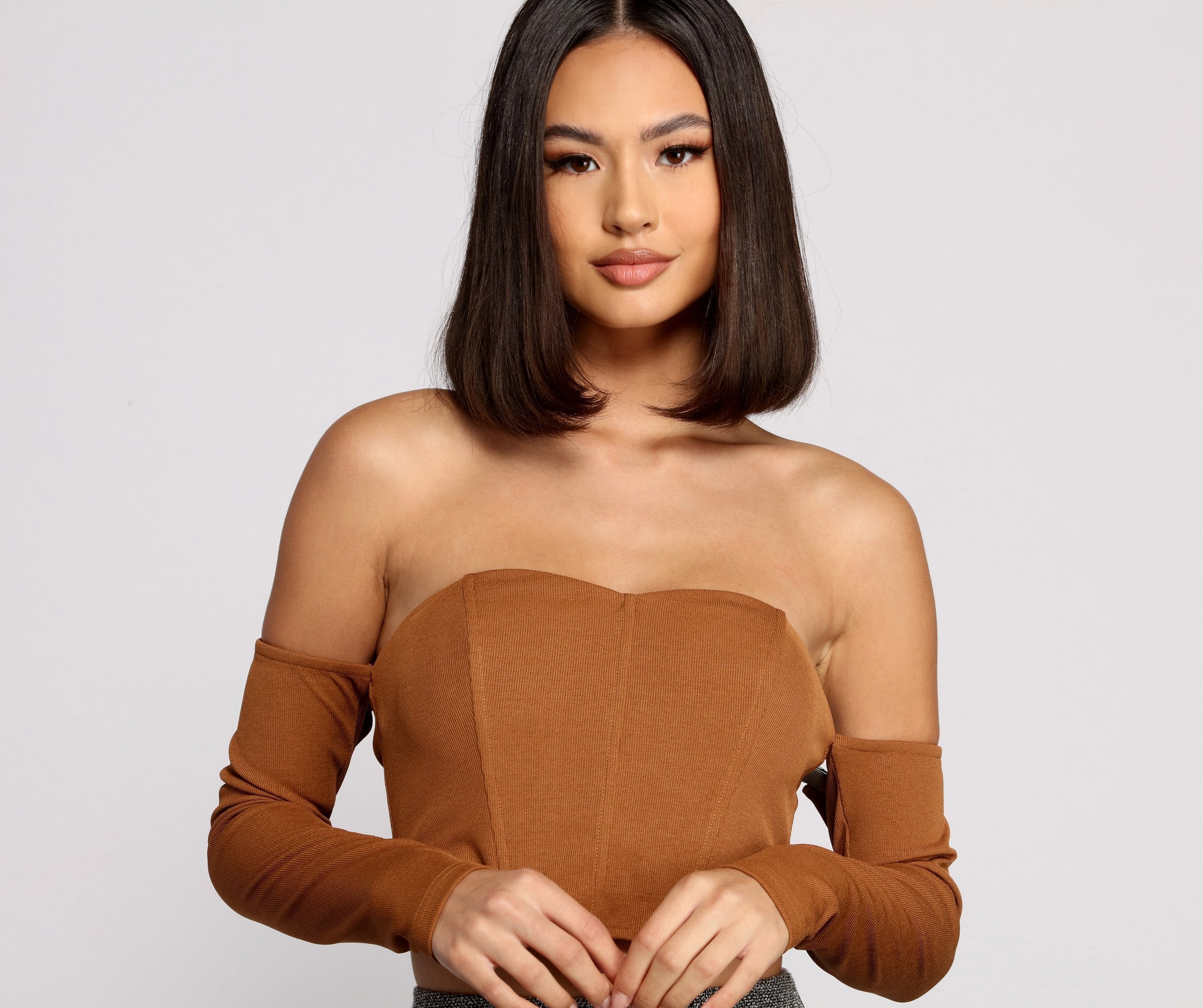 Off The Shoulder Ribbed Knit Crop Top - Lady Occasions