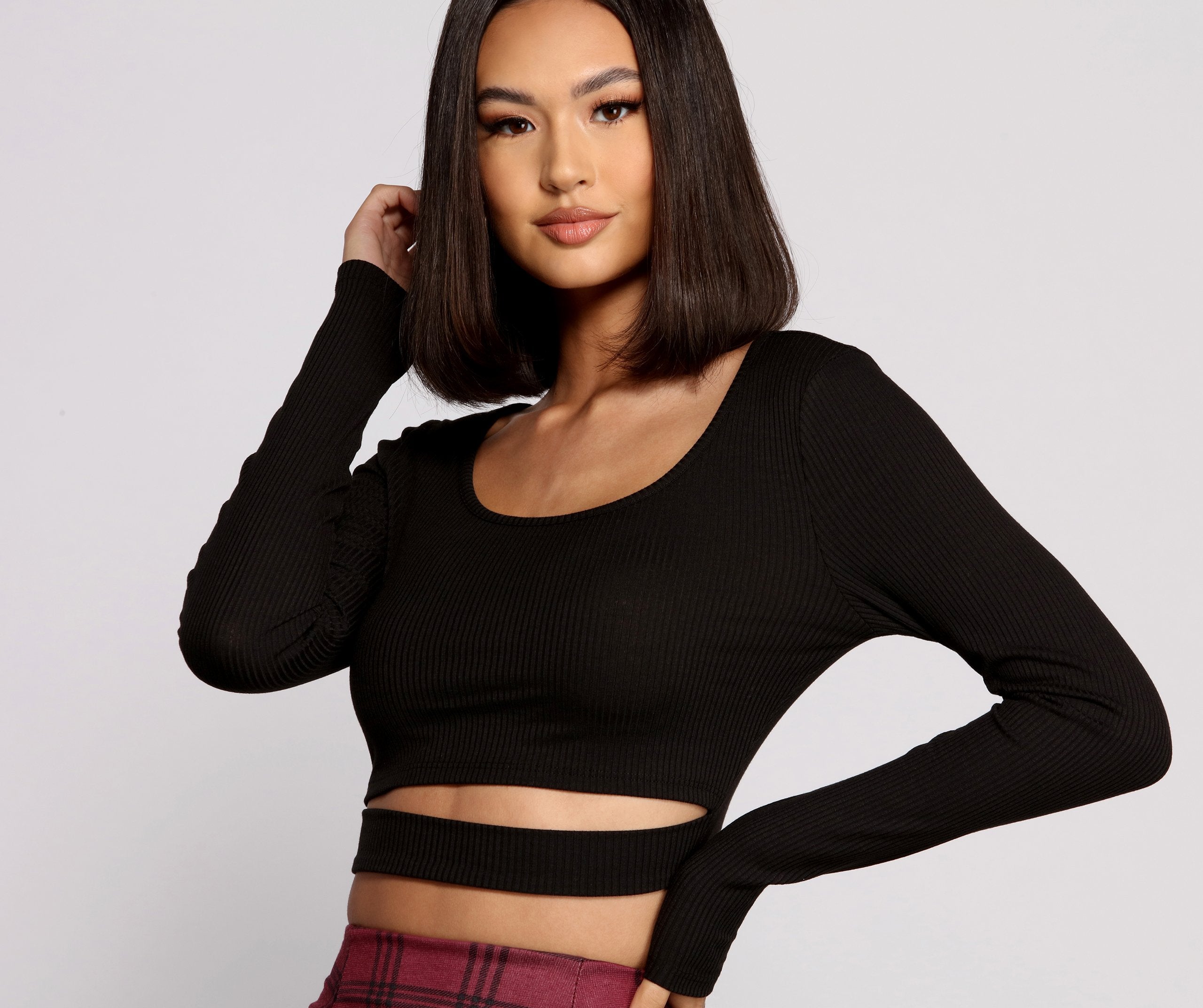 What's The Scoop Ribbed Knit Crop Top - Lady Occasions