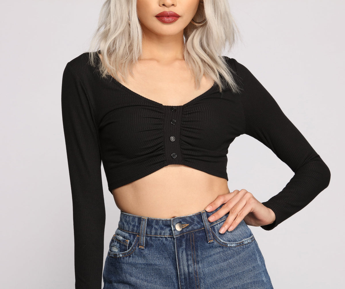 Ruched Ribbed Knit Crop Top - Lady Occasions