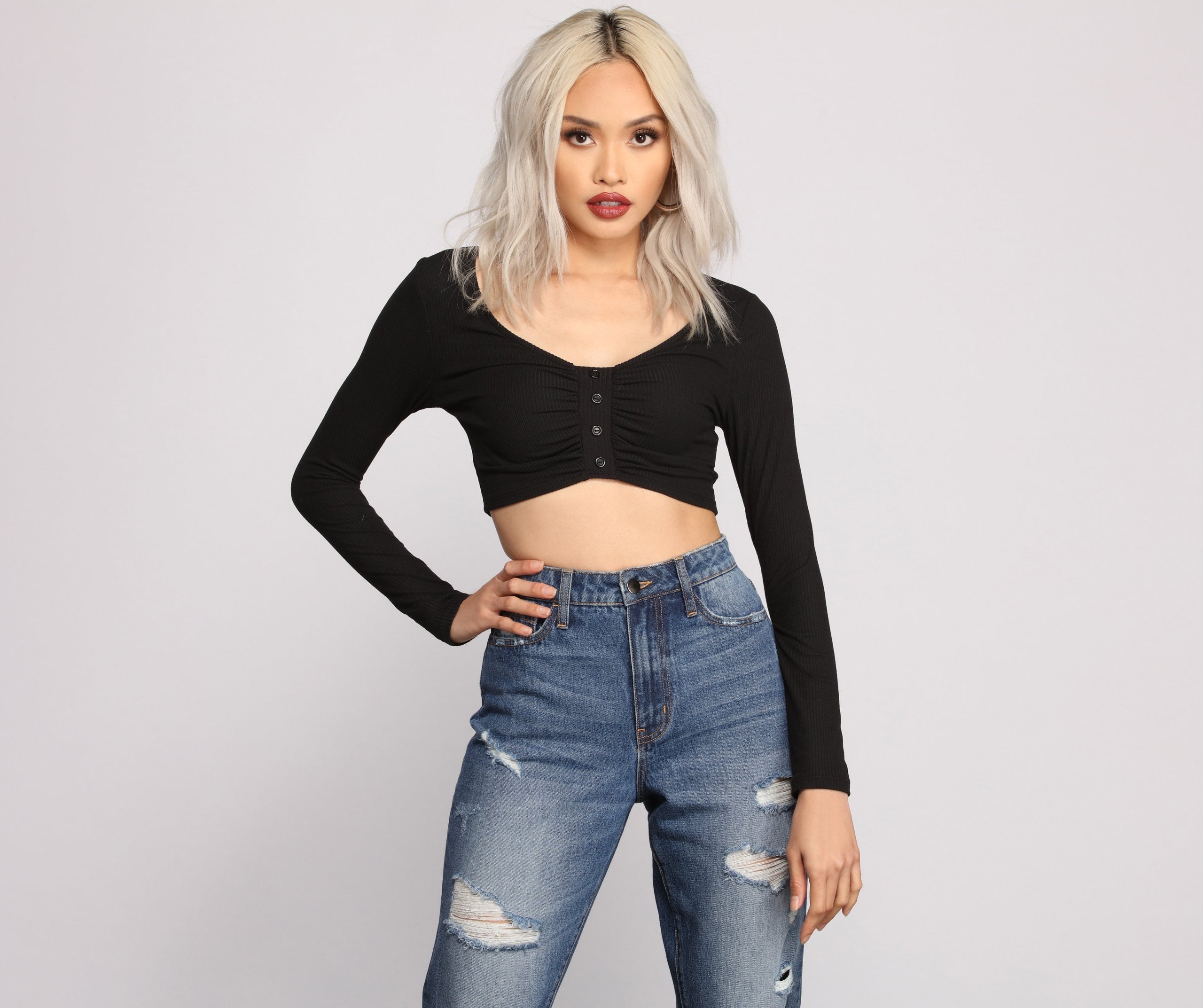 Ruched Ribbed Knit Crop Top - Lady Occasions