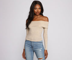 Ribbed Off The Shoulder Fold-Over Top - Lady Occasions