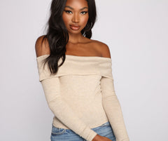 Ribbed Off The Shoulder Fold-Over Top - Lady Occasions