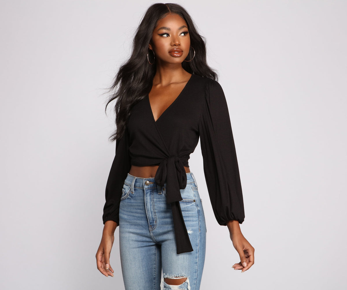 Effortless Chic Wrap Front Crop Top - Lady Occasions