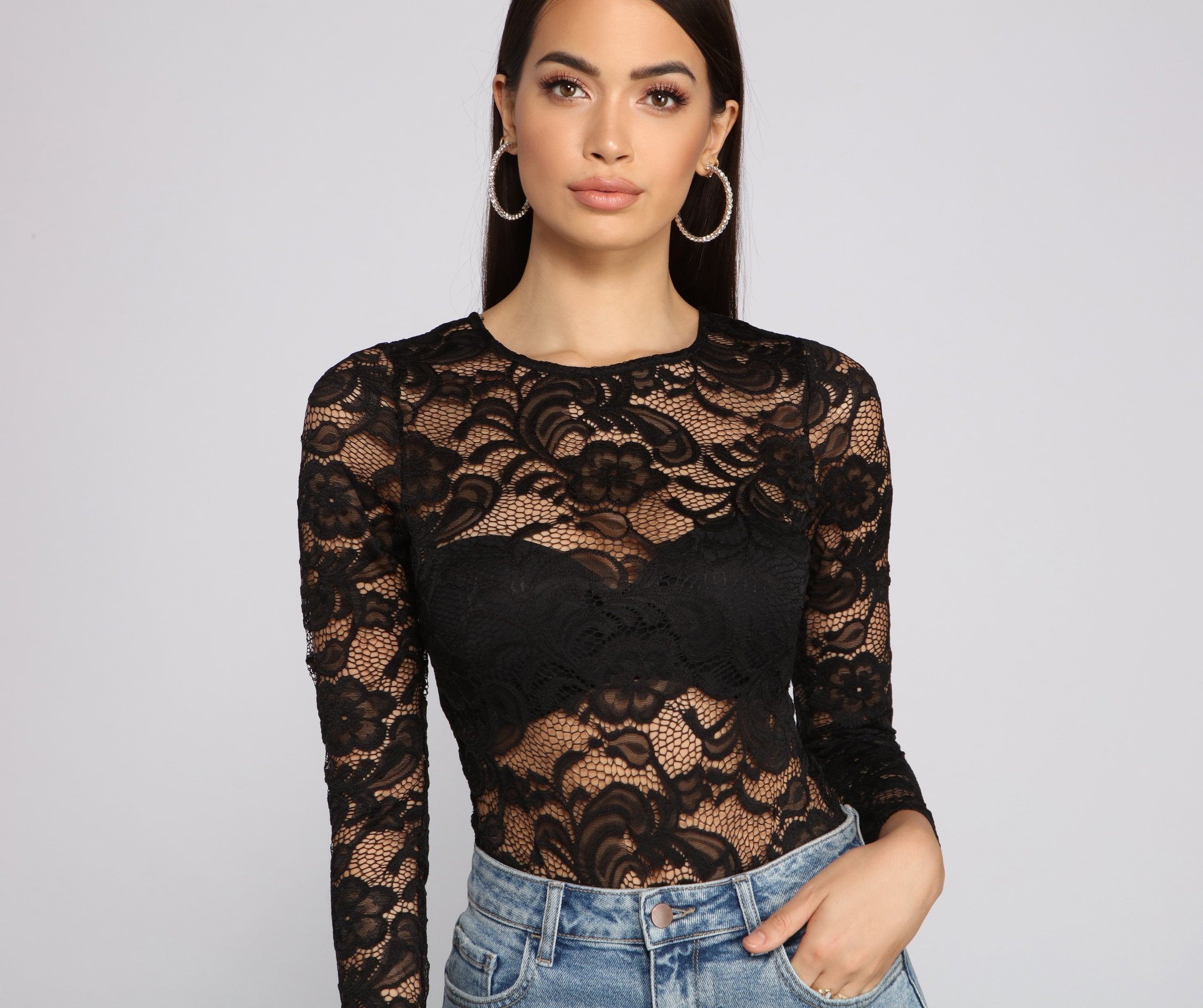 Stylishly Sheer Lace Bodysuit - Lady Occasions