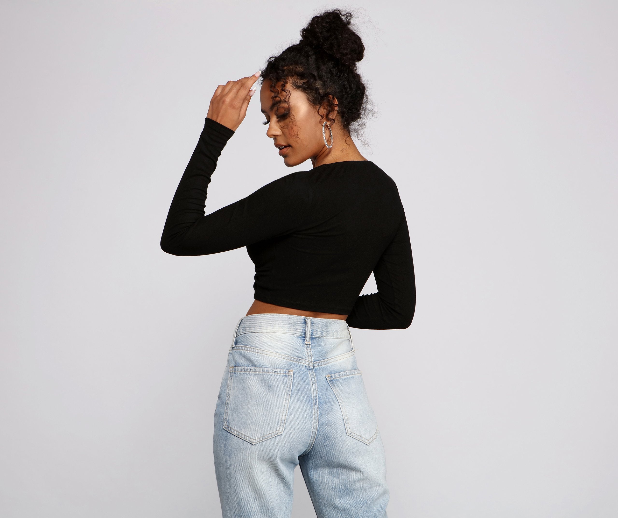 Trendy Twist Front Brushed Knit Crop Top - Lady Occasions