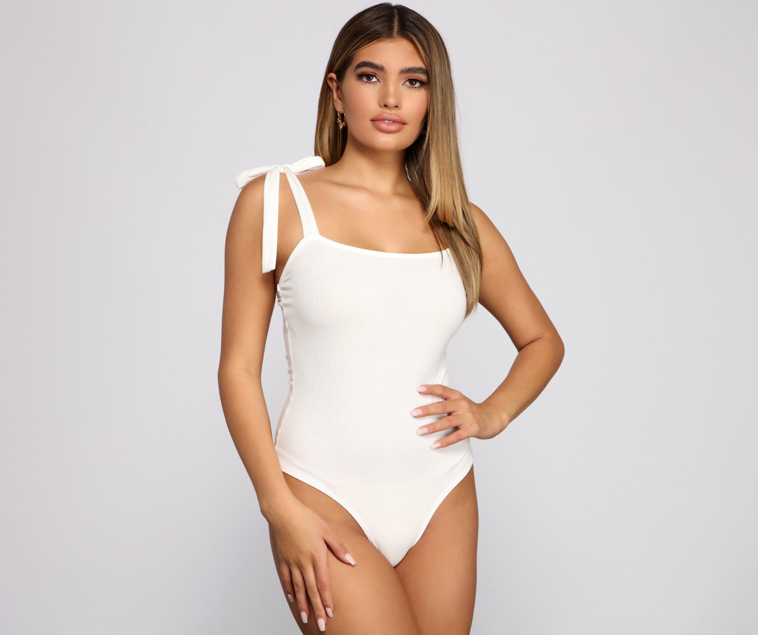 Ribbed Tie Strap Bodysuit - Lady Occasions