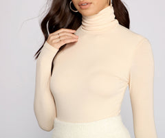 Basic Long Sleeve Crepe Turtleneck Bodysuit - Lady Occasions