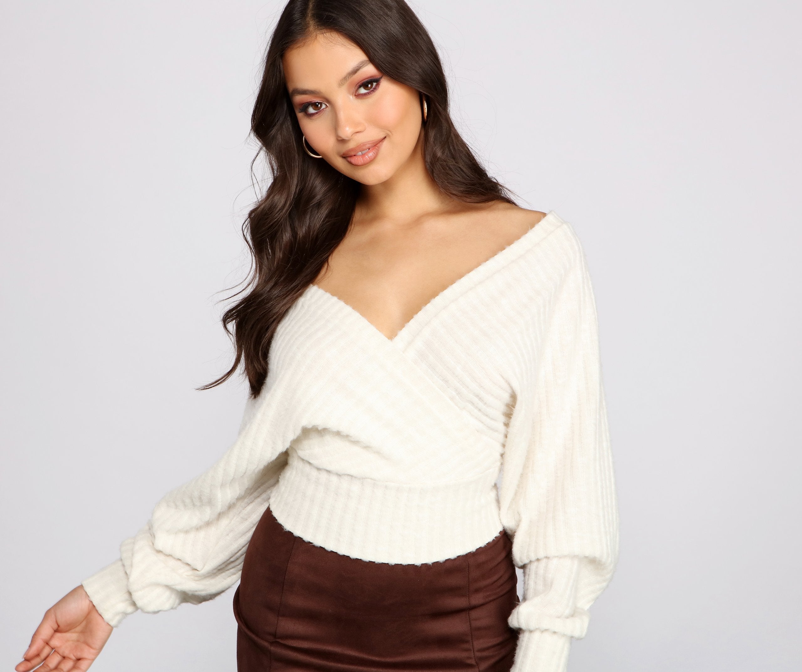 Need For Glam Surplice Ribbed Top - Lady Occasions