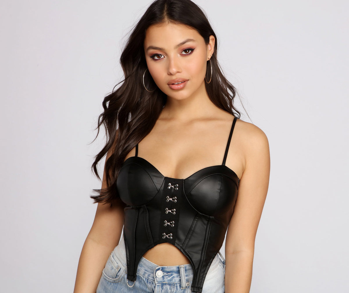 Edgy Glam Cropped Faux Leather Bustier - Lady Occasions