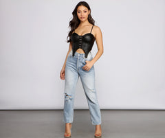 Edgy Glam Cropped Faux Leather Bustier - Lady Occasions