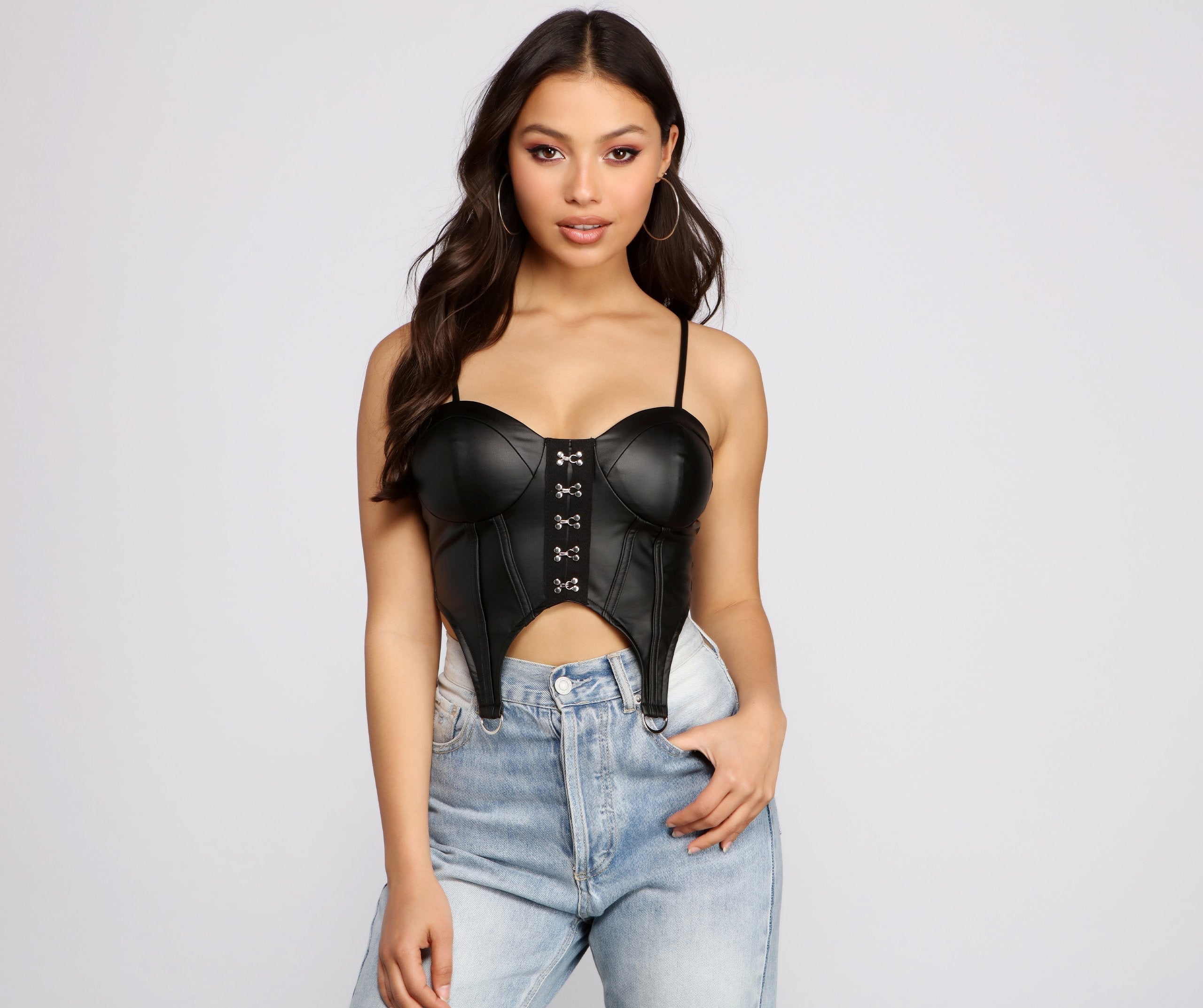 Edgy Glam Cropped Faux Leather Bustier - Lady Occasions