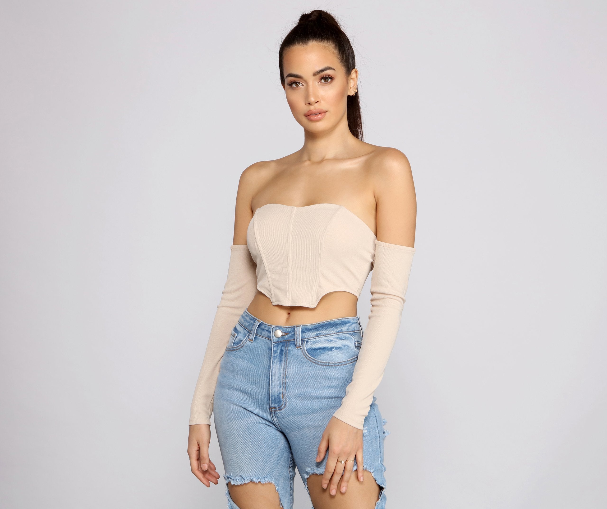 Off The Shoulder Ribbed Knit Crop Top - Lady Occasions