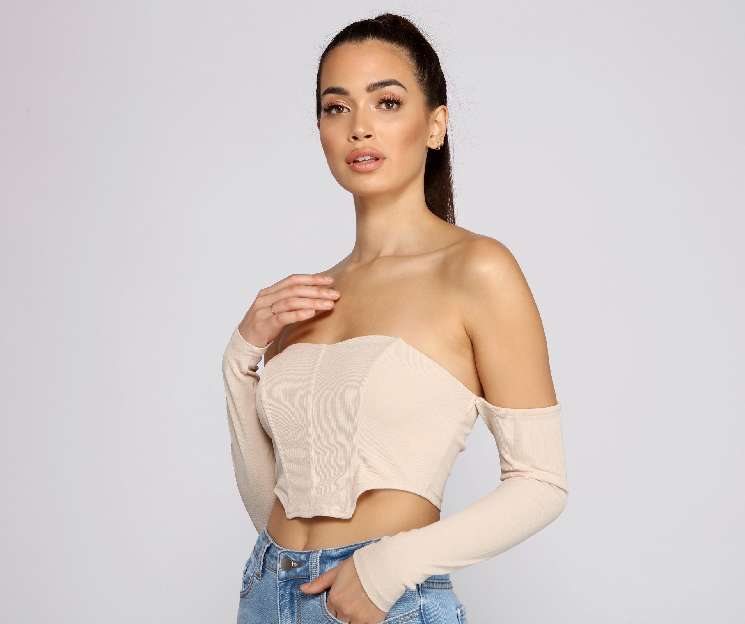 Off The Shoulder Ribbed Knit Crop Top - Lady Occasions