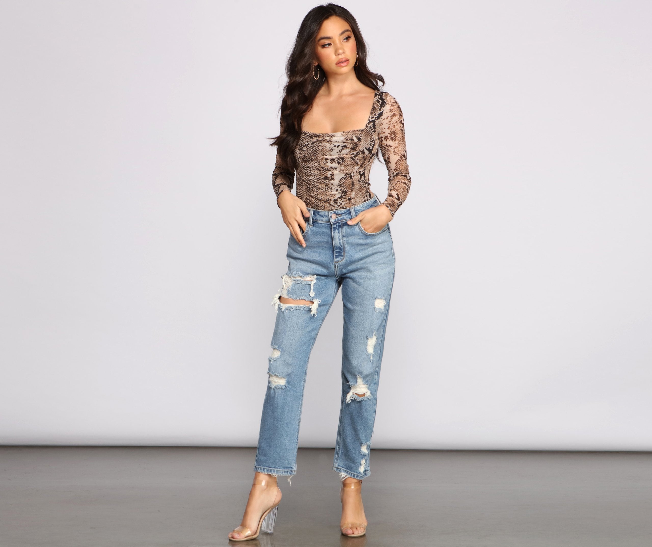 Trendy Stunner Snake Print Bodysuit - Lady Occasions