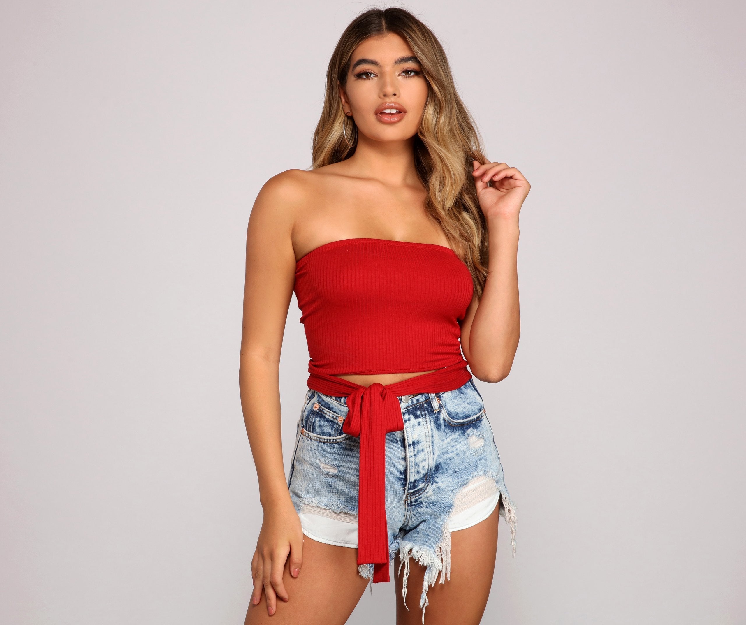 Tied To Basics Ribbed Knit Crop Top - Lady Occasions