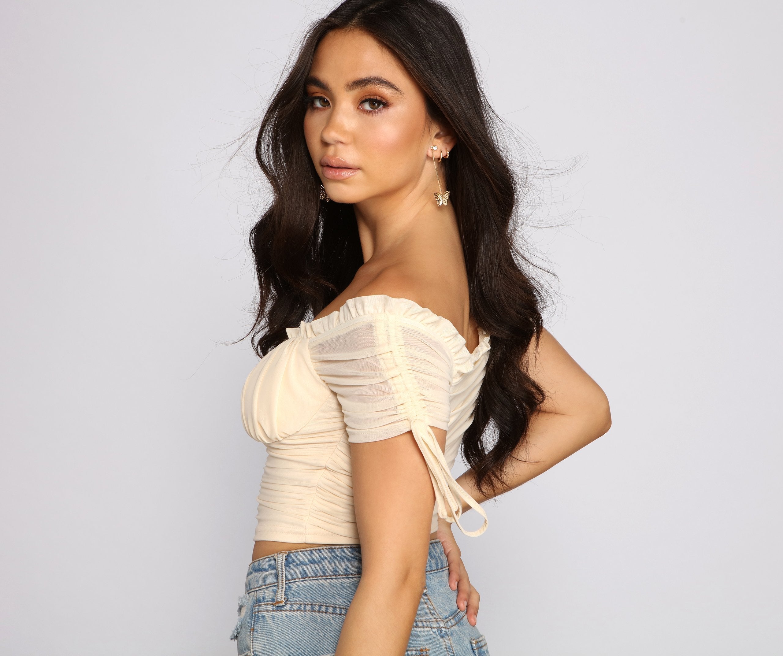 Hooked In Ruched Crop Top - Lady Occasions