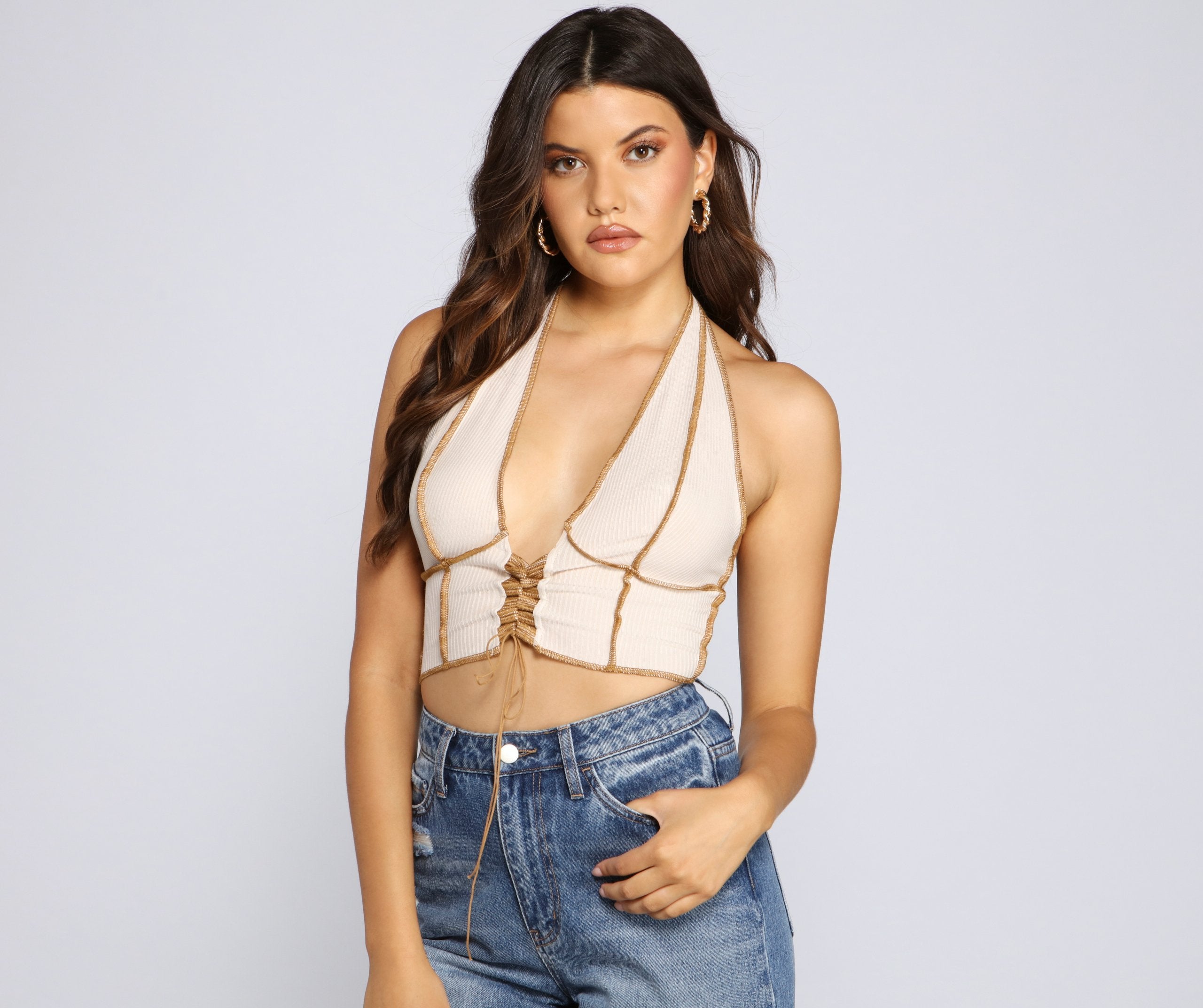 Taking The Plunge Ribbed Knit Halter Top - Lady Occasions