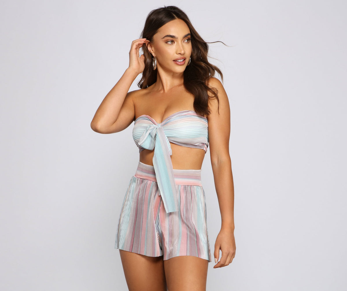 Trendy Pleated And Striped Tube Top - Lady Occasions