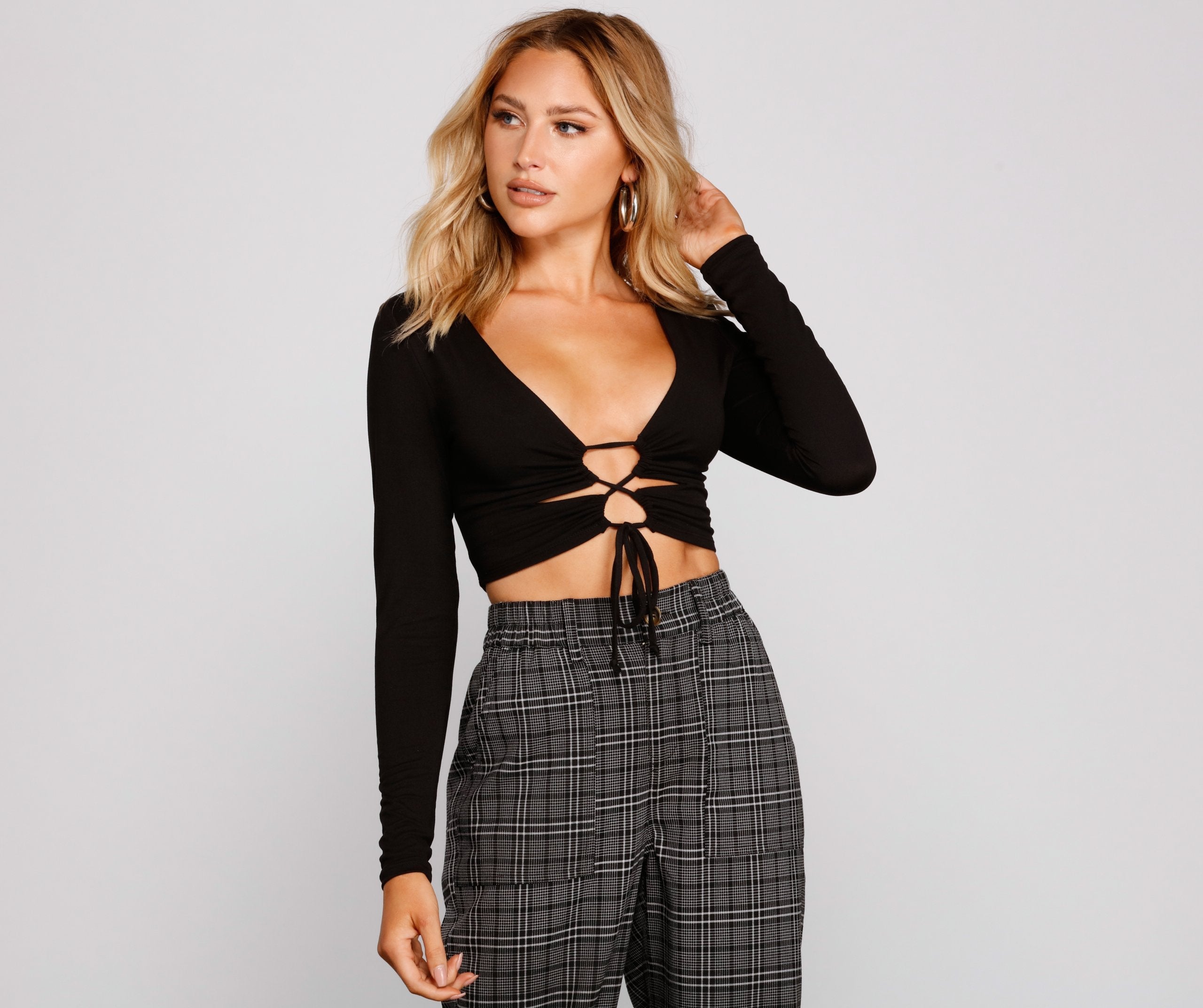 Taking The Plunge Lace-Up Crop Top - Lady Occasions