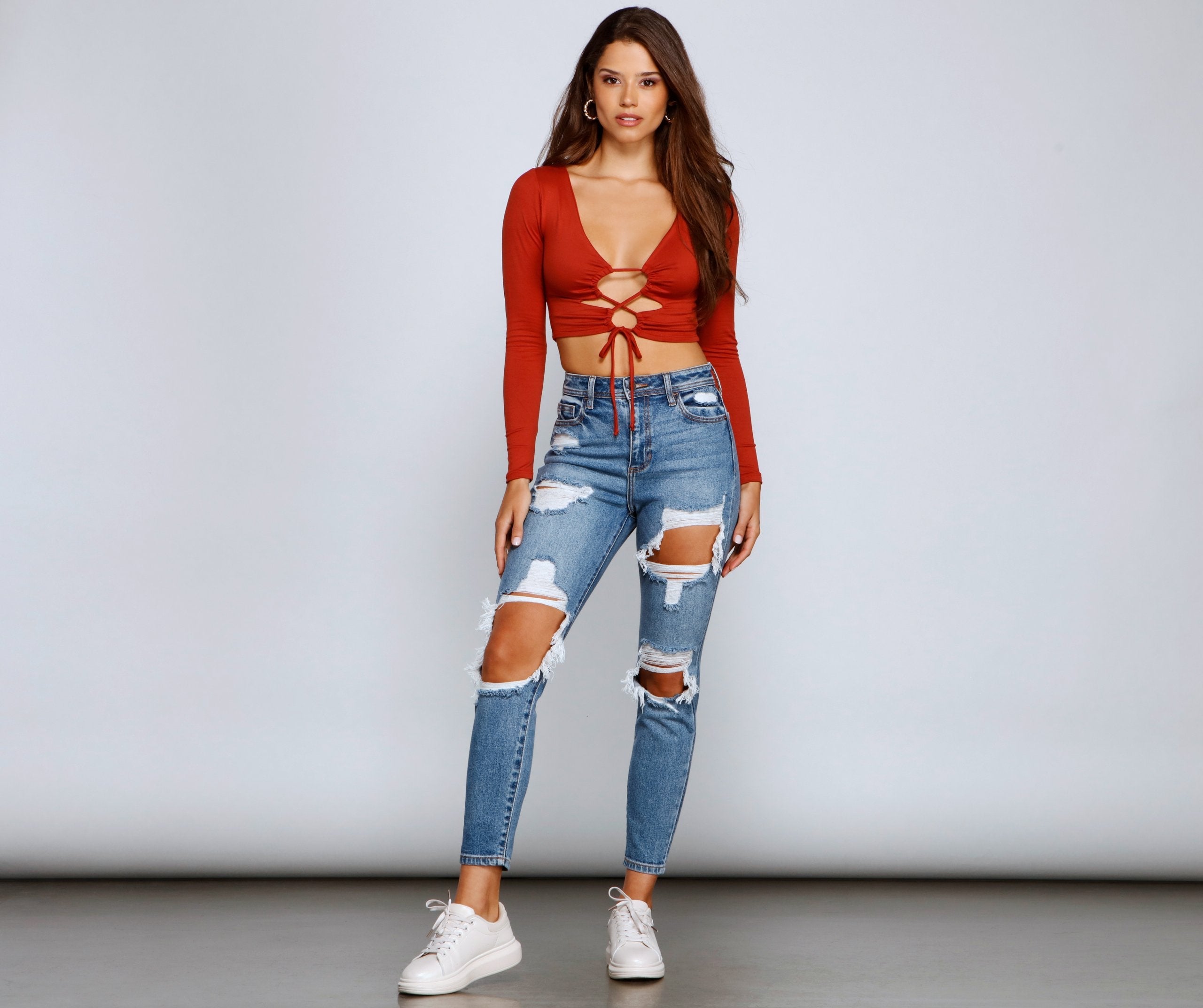 Taking The Plunge Lace-Up Crop Top - Lady Occasions