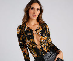 Luxe Links Plunge Neck Bodysuit - Lady Occasions